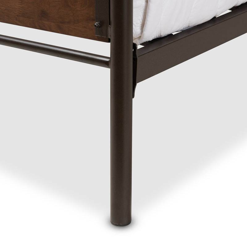 Monoco Twin Size Platform Bed Rustic Industrial Design with Black Metal and Coco Brown Wood