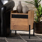 Tasman End Table - Modern Industrial Design with Natural Brown Wood and Black Metal Accents