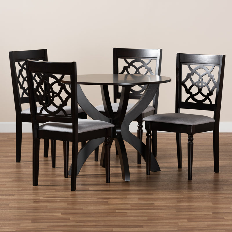 Tonia 5-Piece Dining Set Modern Grey Fabric Upholstered Chairs with Dark Brown Finished Wood Table