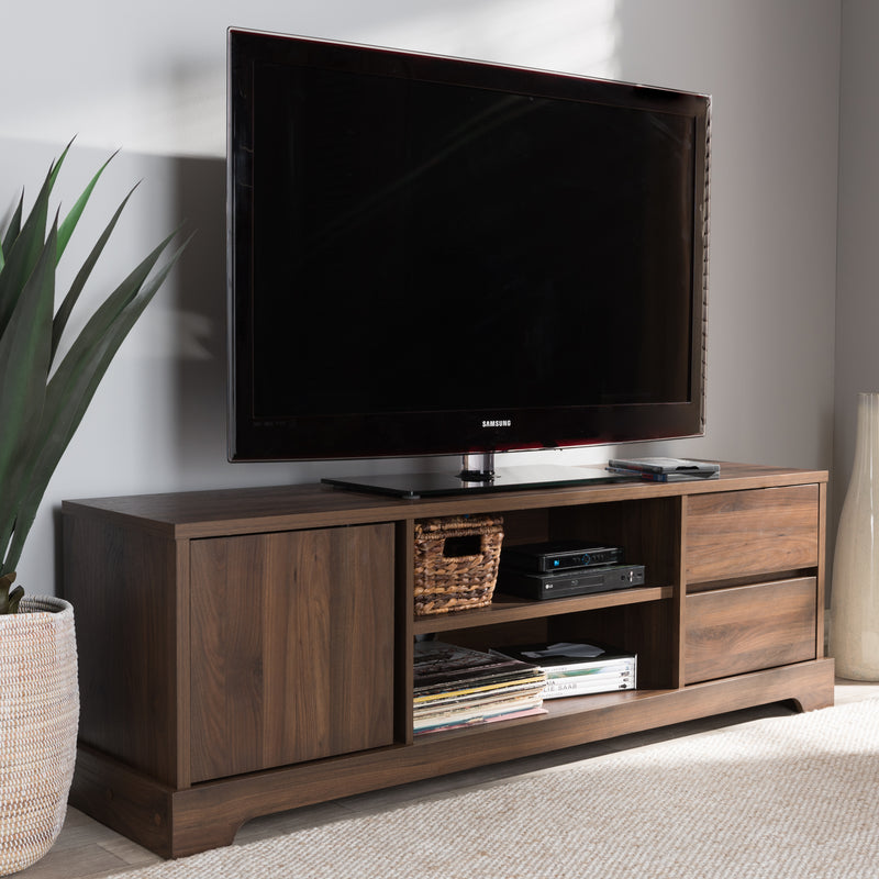 Burnwood Modern Walnut Brown Wood TV Stand for Living Room, Contemporary Entertainment Center with Storage Shelves and Cable Management