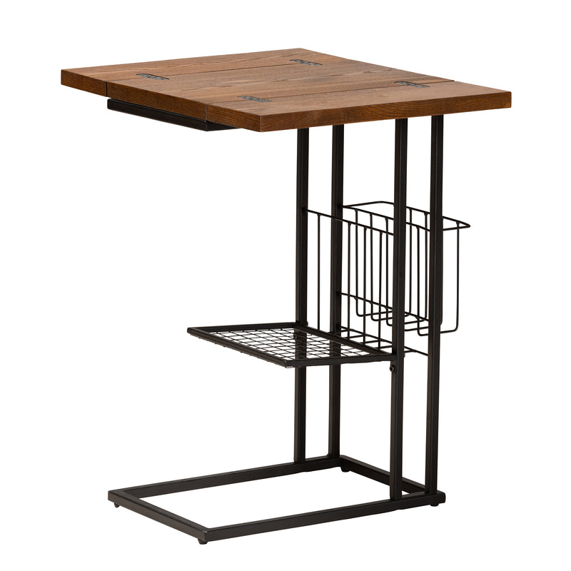 Jocelyn Modern Industrial C End Table Walnut Brown Wood Black Metal Frame Foldable Design for Space-Saving Convenience