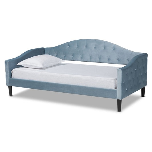 Benjamin Daybed - Modern and Contemporary Light Blue Velvet Fabric Upholstered with Dark Brown Finished Wood