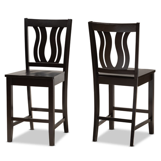 Fenton Counter Stool Set Modern and Contemporary Dark Brown Finished Wood 2-Piece