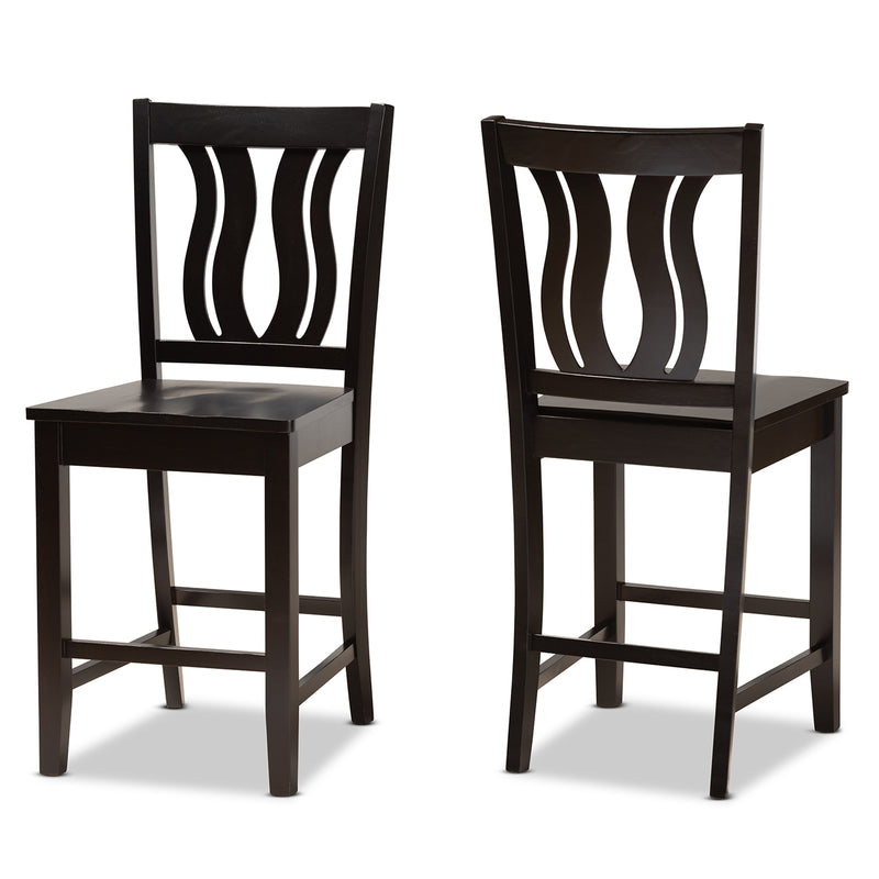 Fenton Counter Stool Set Modern and Contemporary Dark Brown Finished Wood 2-Piece