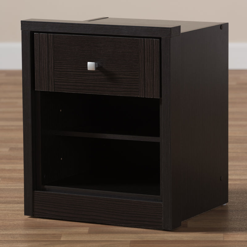 Danette Nightstand Modern Contemporary Wenge Brown Finished 1-Drawer Bedside Table with Storage