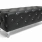 Stella Bench Crystal Tufted Black Leather Modern