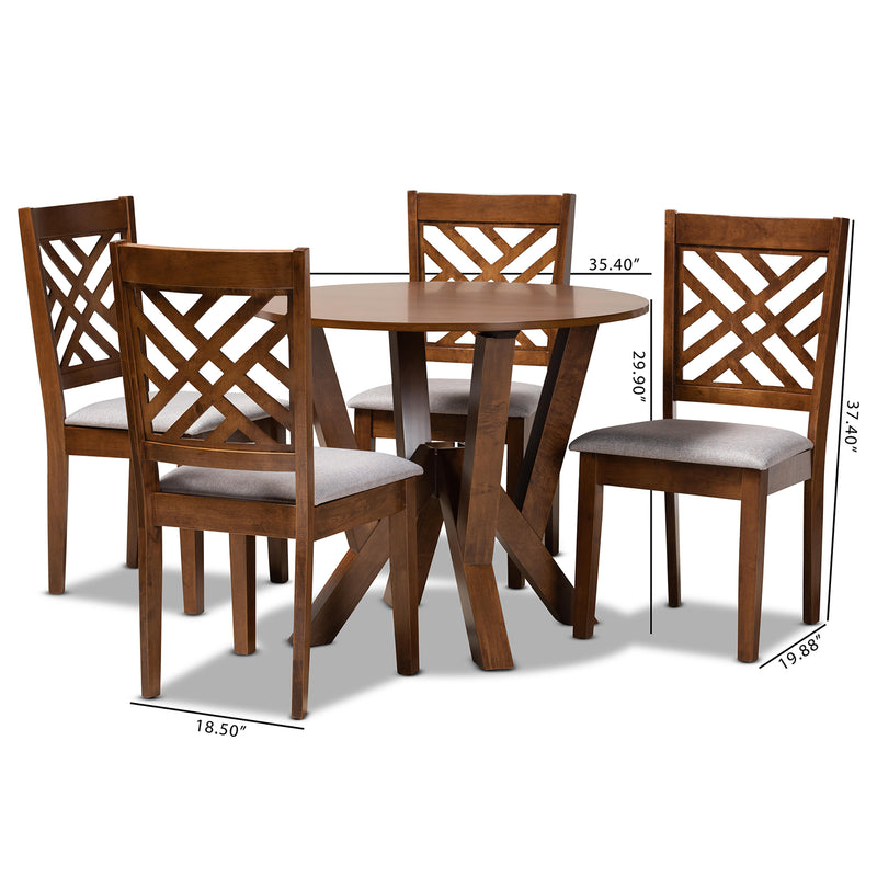 Elise Dining Set Modern 5-Piece Grey Fabric Upholstered with Walnut Brown Finished Wood