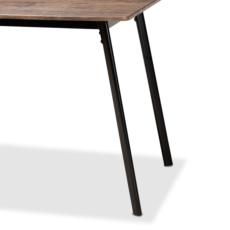 Calder Dining Table Mid-Century Modern Walnut Brown Wood with Black Metal Accents for Stylish Dining Spaces