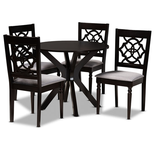 Sadie Dining Set Modern Contemporary Grey Fabric Upholstered Dark Brown Finished Wood 5-Piece