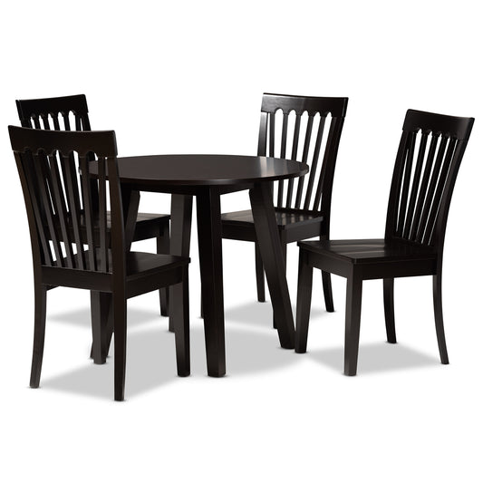 Zala Dining Set Modern 5-Piece Dark Brown Finished Wood Furniture for Stylish Dining Rooms