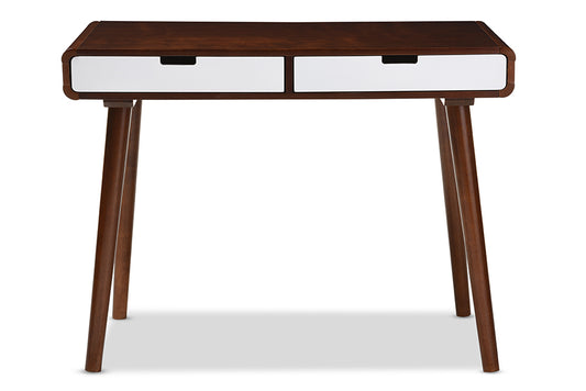 Casarano Mid-century Modern Writing Desk Dark Walnut and White Two-tone Finish 2-drawer Wood Home Office Furniture