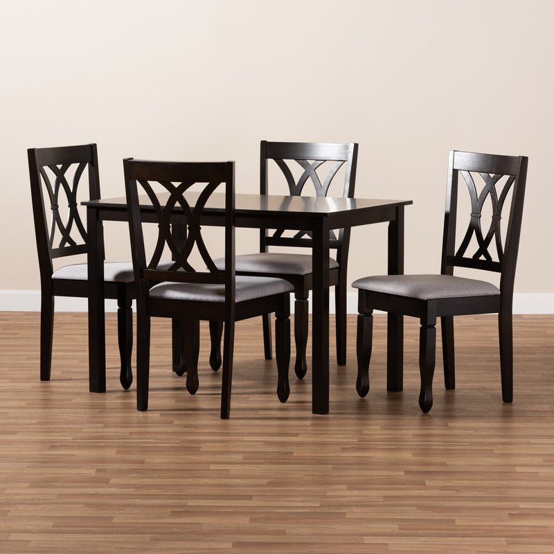 Reneau Dining Set Modern Contemporary Gray Fabric Upholstered Espresso Brown Finished Wood 5-Piece