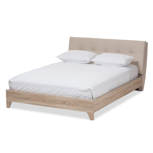 Adelia Queen Size Platform Bed Mid-Century Light Beige with Whitewash Finish Stylish Durable Design for Modern Bedrooms