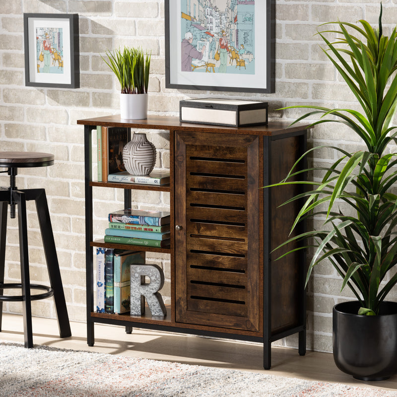 Wayland Shoe Storage Cabinet Modern Rustic Brown Wood with Black Metal 1-Door Design for Stylish Organization and Space-Saving Solutions