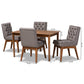 Makar Dining Set Modern Transitional 5-Piece Grey Fabric Upholstered Walnut Brown Finished Wood