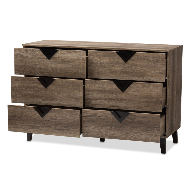 Wales Modern 6-Drawer Dresser in Light Brown Wood with Sleek Design and Ample Storage