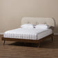 Penelope Queen Size Platform Bed - Mid-Century Modern Solid Walnut Frame with Light Beige Fabric Upholstery