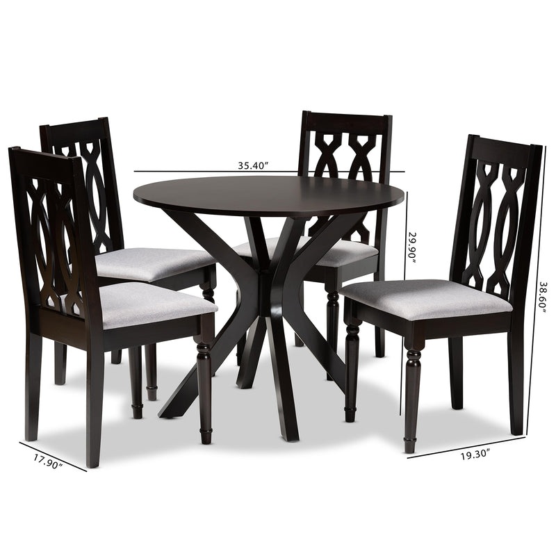 Callie Dining Set Modern Contemporary Grey Fabric Upholstered Dark Brown Finished Wood 5-Piece