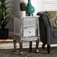 Wycliff End Table - Industrial Glam Design with Silver Metal and Mirrored Glass, Featuring 2 Drawers for Stylish Storage