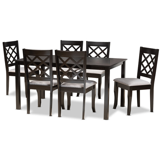 Verner Dining Set Modern Contemporary Grey Fabric Upholstered Dark Brown Finished Wood 7-Piece