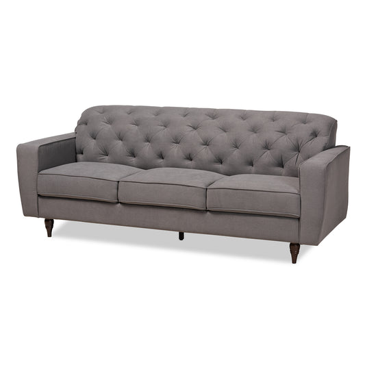 Farley Sofa Modern Contemporary Design in Grey Fabric Upholstery with Dark Brown Wood Accents