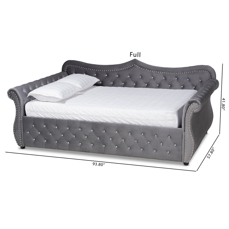 Abbie Daybed - Traditional and Transitional Grey Velvet Fabric Upholstered with Crystal Tufting