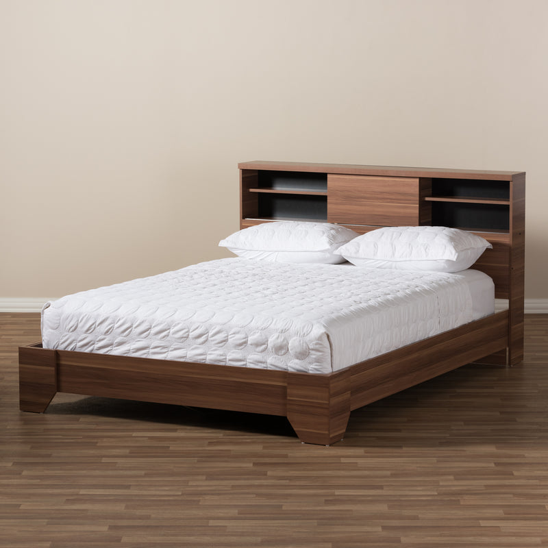 Vanda Queen Size Platform Bed - Modern Two-Tone Walnut and Black Wood Design for Stylish Bedrooms