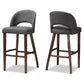 Melrose Bar Stool Mid-Century Modern Dark Grey Fabric Upholstered Walnut Finished Wood (Set of 2)