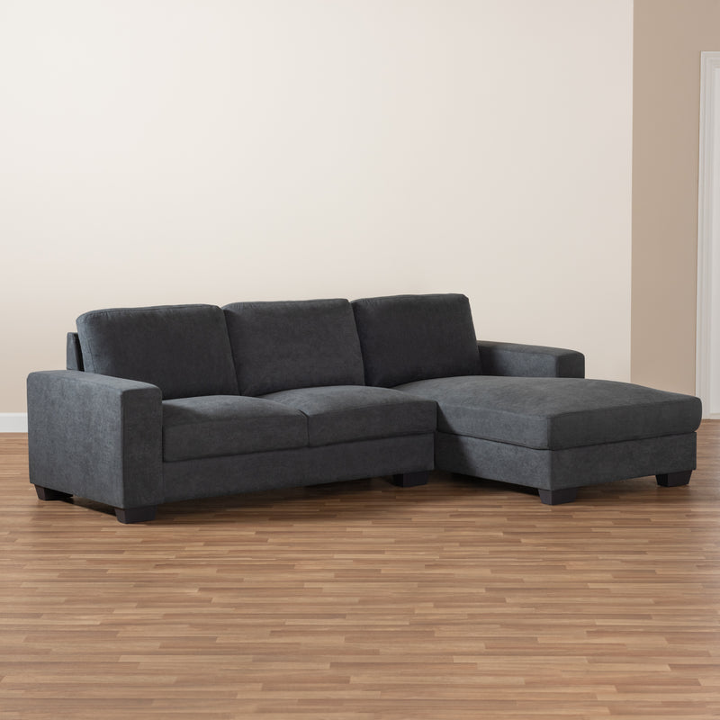 Nevin Sectional Sofa Modern and Contemporary Dark Grey Fabric Upholstered with Right Facing Chaise