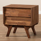 Sierra Mid-Century Modern Nightstand Brown Wood 2-Drawer Bedside Table with Stylish Design and Functional Storage