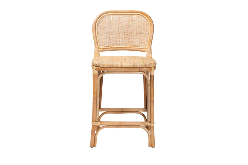 Adrena Counter Stool - Modern Bohemian Natural Brown Rattan Design for Stylish Decor and Comfortable Seating