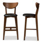 Eline Bar Stool Set of 2 Mid-Century Modern Black Faux Leather Upholstered Walnut Finish