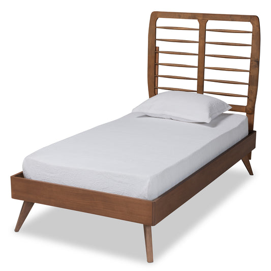 Yana Twin Size Platform Bed - Mid-Century Modern Walnut Brown Wood, Stylish and Durable Bedroom Furniture