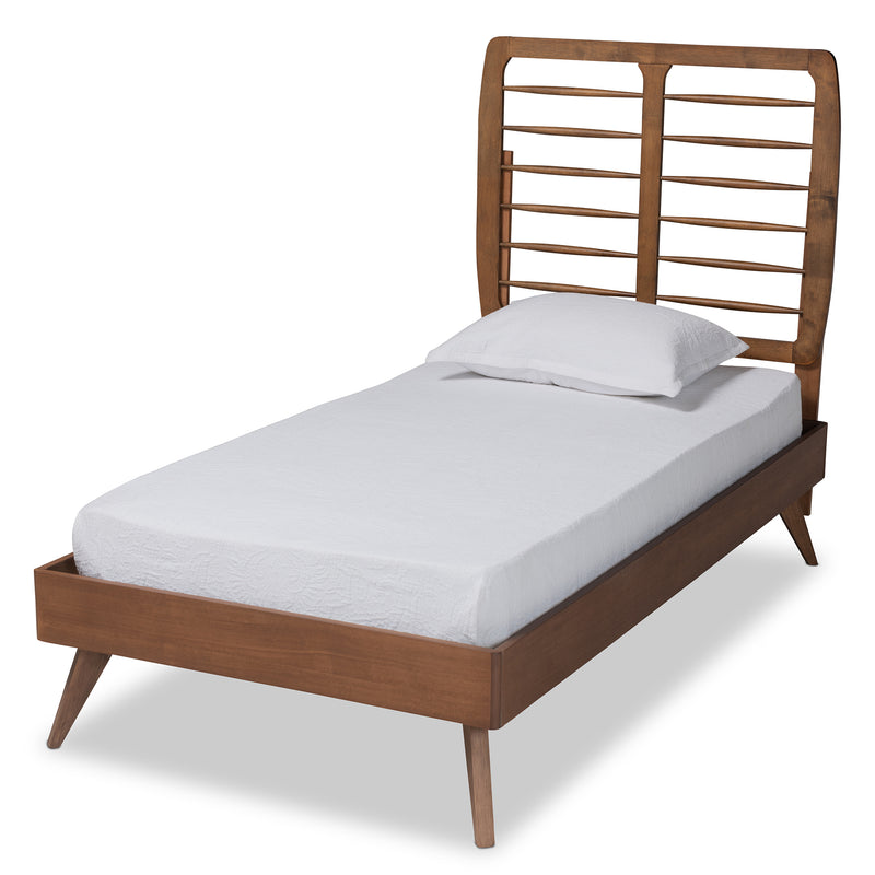 Yana Twin Size Platform Bed - Mid-Century Modern Walnut Brown Wood, Stylish and Durable Bedroom Furniture