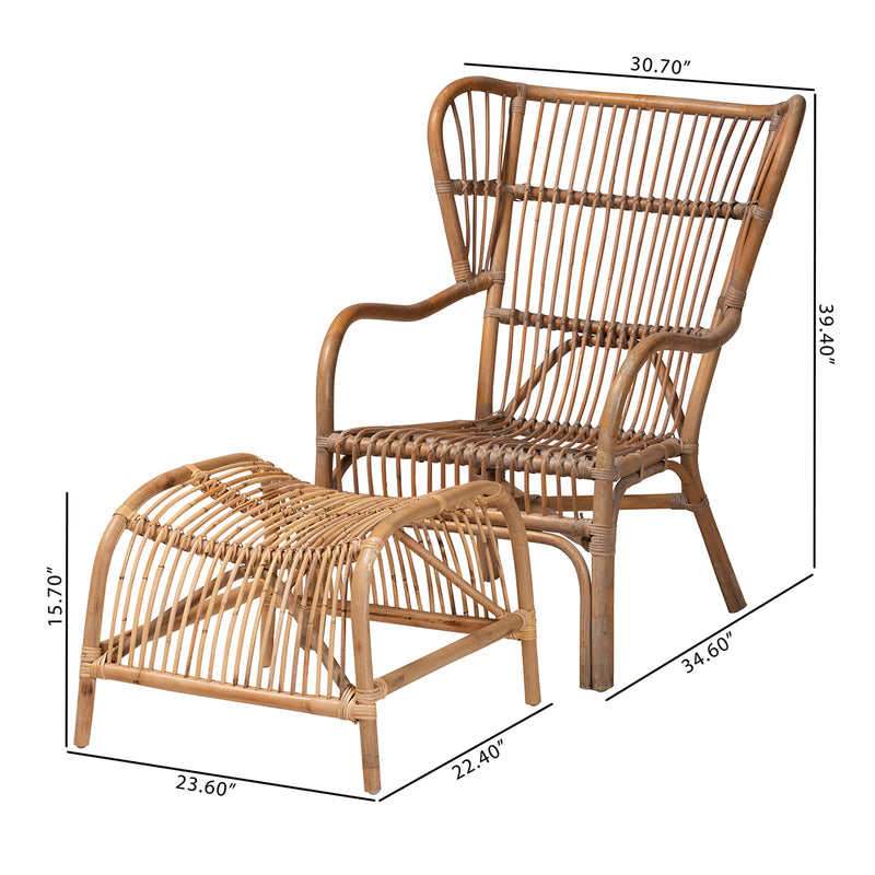 Lamaria Modern Bohemian Rattan Chair and Footstool Set - Stylish 2-Piece Seating for Living Room or Patio, Comfortable and Durable Design