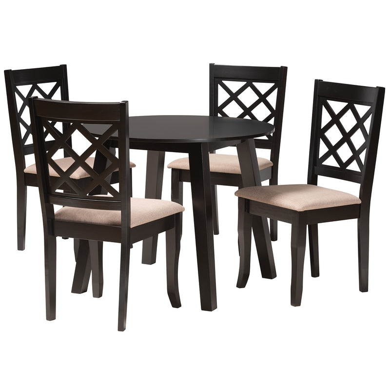 Lexi Dining Set Modern Beige Fabric and Dark Brown Finished Wood 5-Piece Dining Room Furniture for Stylish Home Decor