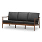 Venza Sofa Mid-Century Modern Walnut Wood Black Faux Leather 3-Seater