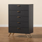 Kelson 5-Drawer Chest in Modern Dark Grey and Gold Finished Wood, Stylish Storage for Bedroom or Living Room