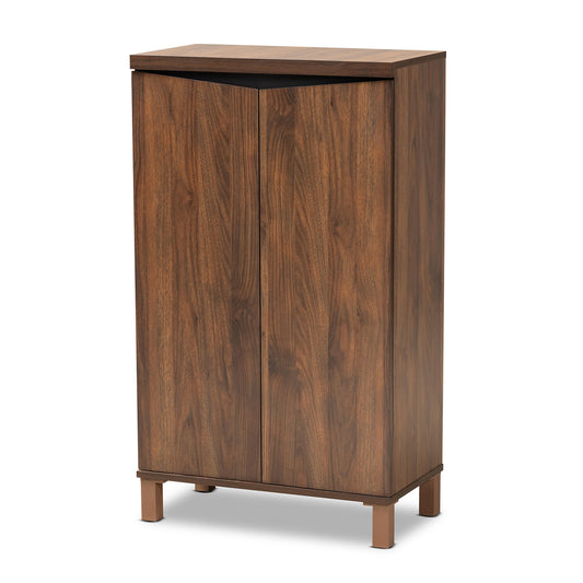 Talon Shoe Storage Cabinet Modern Two-Tone Design in Walnut Brown and Dark Grey Finish with 2 Doors for Stylish Organization