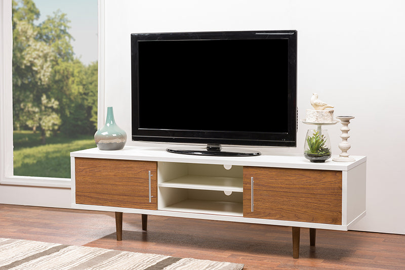 Gemini Contemporary Wood TV Stand with Storage and Modern Design for Living Room Entertainment Center