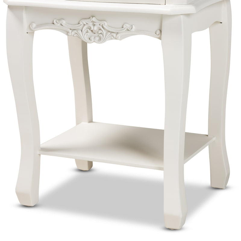 Amalie End Table Antique French Country Cottage Style Two-Tone White and Oak Finish with 2 Drawers for Storage