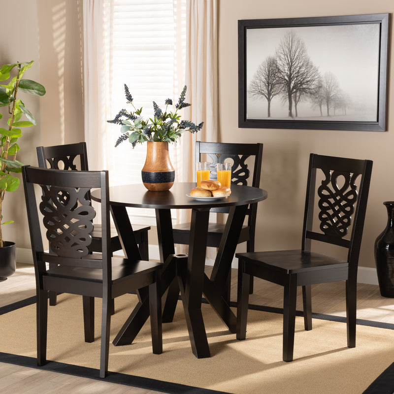 Valda Dining Set Modern Contemporary Transitional Dark Brown Finished Wood 5-Piece