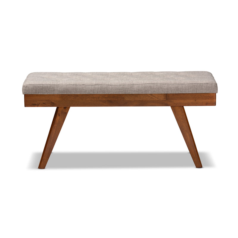 Alona Dining Bench Light Grey Fabric Upholstered Wood Mid-Century Modern