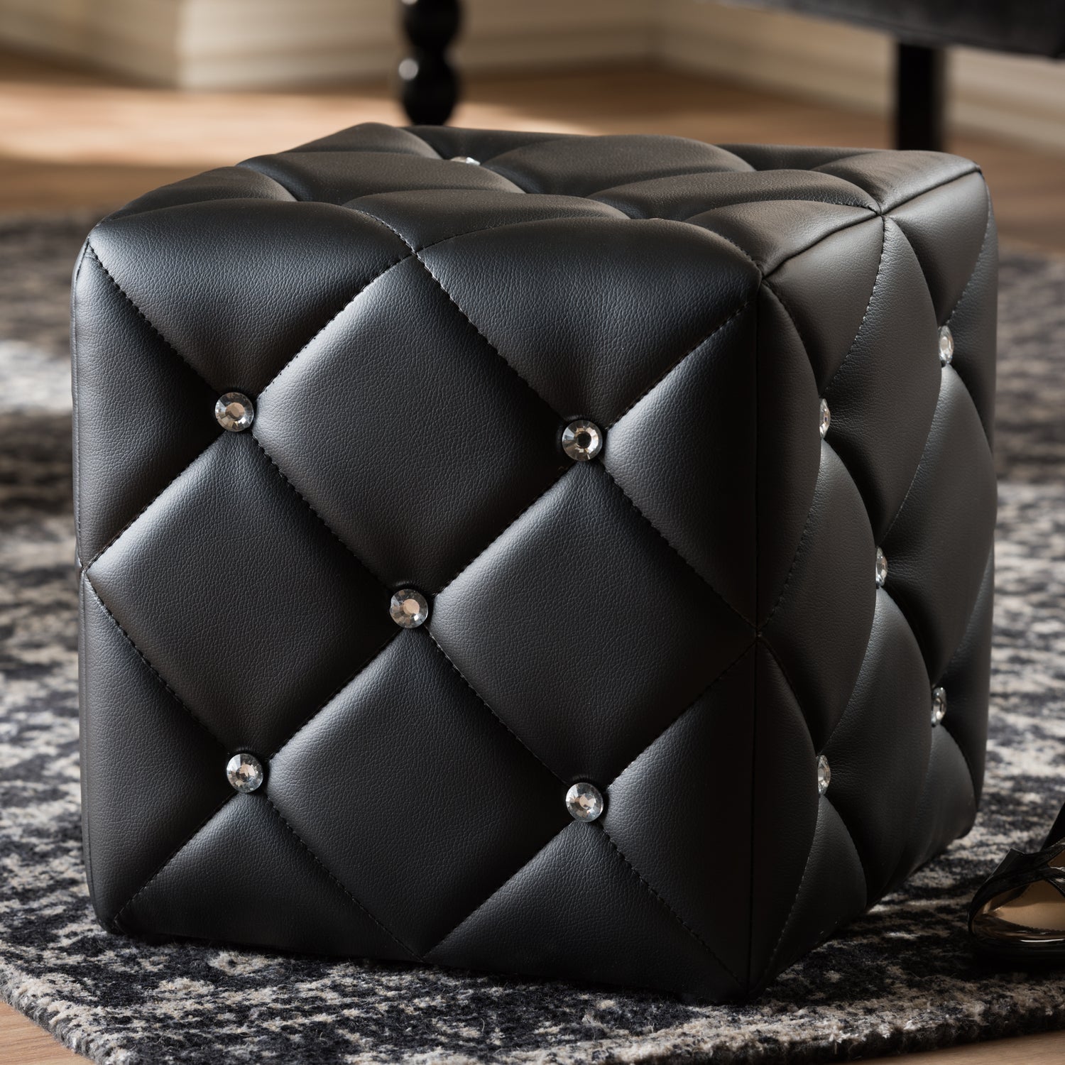 Stacey Ottoman Modern and Contemporary Black Faux Leather Upholstered