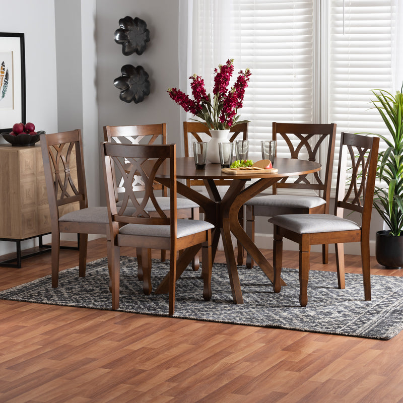 Maya Dining Set Modern Grey Fabric and Walnut Brown Finished Wood 7-Piece