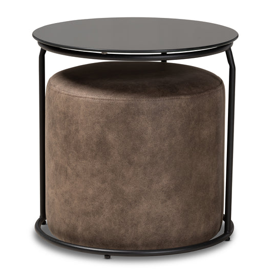 Kira Nesting Table and Ottoman Set - Modern Design in Black, Grey, and Brown - Stylish 2-Piece Furniture for Living Room or Bedroom