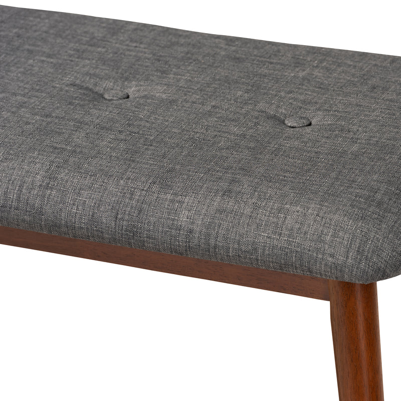 Flora II Dining Bench Mid-Century Modern Dark Grey Fabric Upholstered Medium Oak Finished Wood