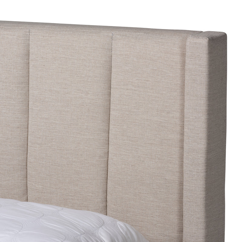 Coronado Platform Bed - Mid-Century Modern Transitional Beige Fabric 3-Drawer Storage