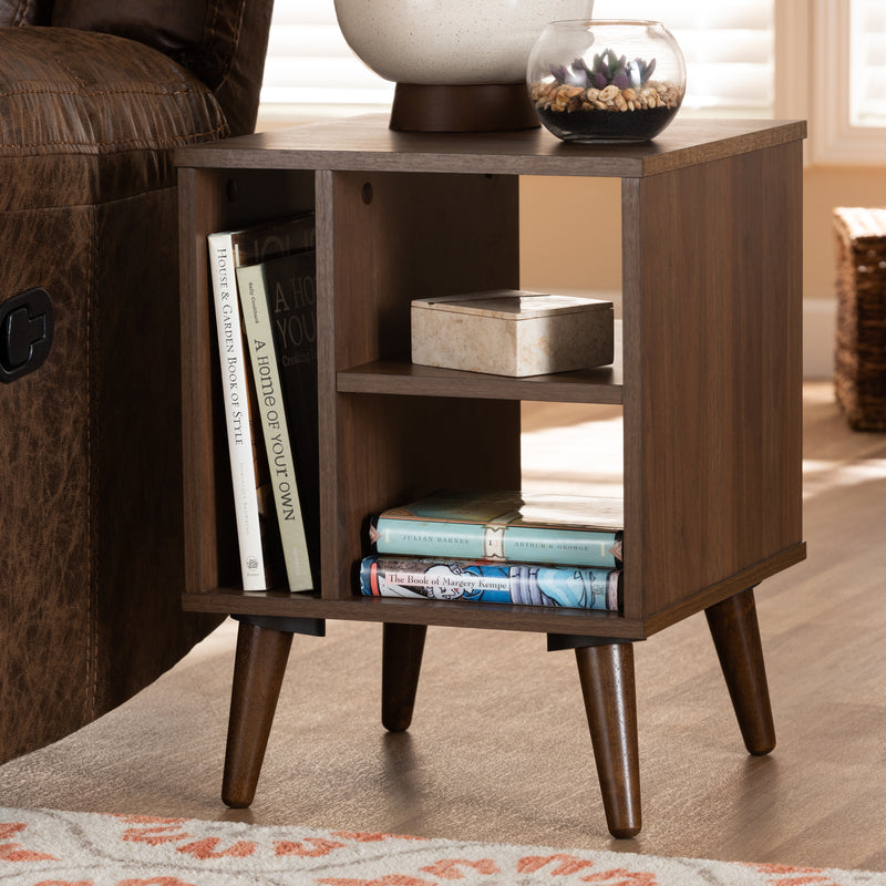 Sami Mid-Century Modern End Table in Walnut Finish - Stylish Wooden Accent Table for Living Room or Bedroom