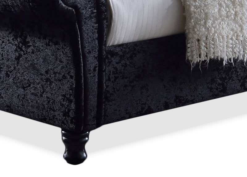 Castello Platform Bed - Black Velvet Upholstered with Faux Crystal Buttons